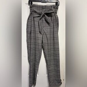 H&M Women’s Black and Gray Plaid Paper Bag Pants